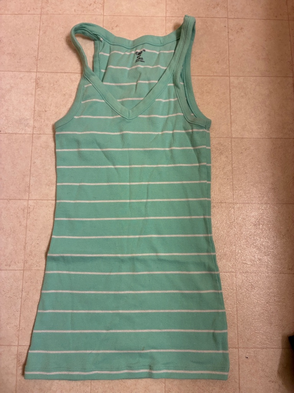 GAP Mint Green and White Striped Ribbed Tank Top
